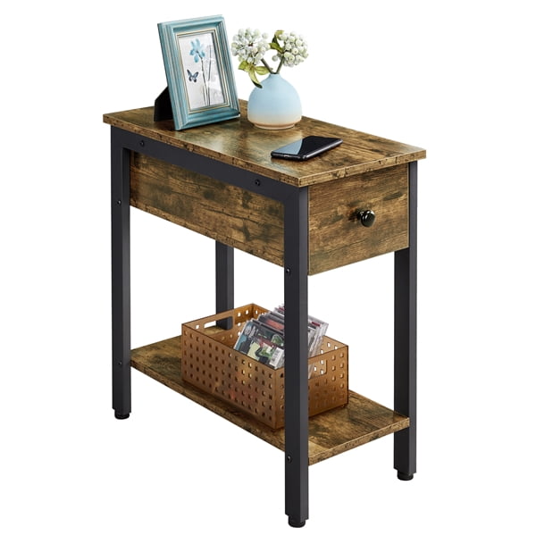 Yaheetech 2 Tier End Table Narrow Side, Narrow End Table With Drawer And Shelf