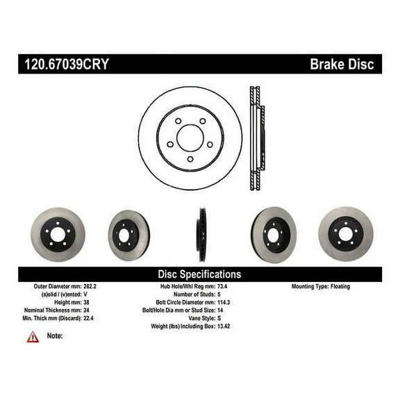 Centric Parts Disc Brake Rotor P/N:120.67039 Fits select: 1991-2001 DODGE GRAND CARAVAN, 1991-2000 CHRYSLER TOWN & COUNTRY