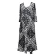 thumbnail image 3 of Womens Dress Black Boho Floral Print Summer Casual Daily Loose Fit Dress V-Neck 3/4 Sleeve Flowy Long Dress L, 3 of 5