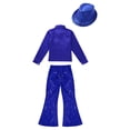 thumbnail image 4 of YONGHS Boys Girls Sequins Hip Hop Jazz Choir Disco Dance Outfits Shirt with Flared Pants Hat Set Blue 7-8, 4 of 7