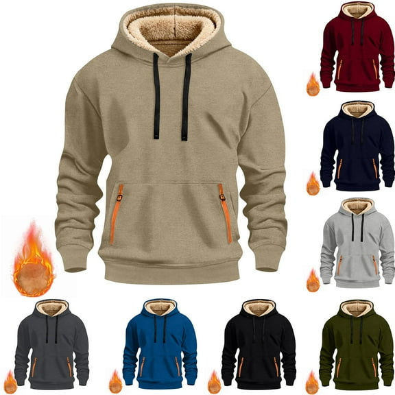 Horkkom Mens Hoodies Pullover Fleece Sweatshirts Winter Warm Hoodies with Pocket Drawstring L