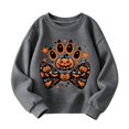thumbnail image 2 of FASHOFT Girls Halloween Sweatshirt Ghost Graphic Pullover Tops Halloween Outfit Kids Long Sleeve Shirt Fall Tops Spooky Season Sweater Dark Gray 4-5 Years, 2 of 3