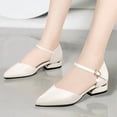 thumbnail image 3 of SCHUHLAND Women's Pointed Toe Low Square Heel Pumps, Soft PU Leather Ankle Strap Office Shoes, Black/Beige, Flats, Spring/Autumn, 3 of 16