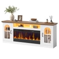 thumbnail image 4 of Bestier 70" Fireplace TV Stand with 36" Electric Fireplace, Farmhouse Entertainment Center for TVs up to 75", TV Console with LED Lights, Glass Door, Adjustable Shelves for Living Room, White, 4 of 8