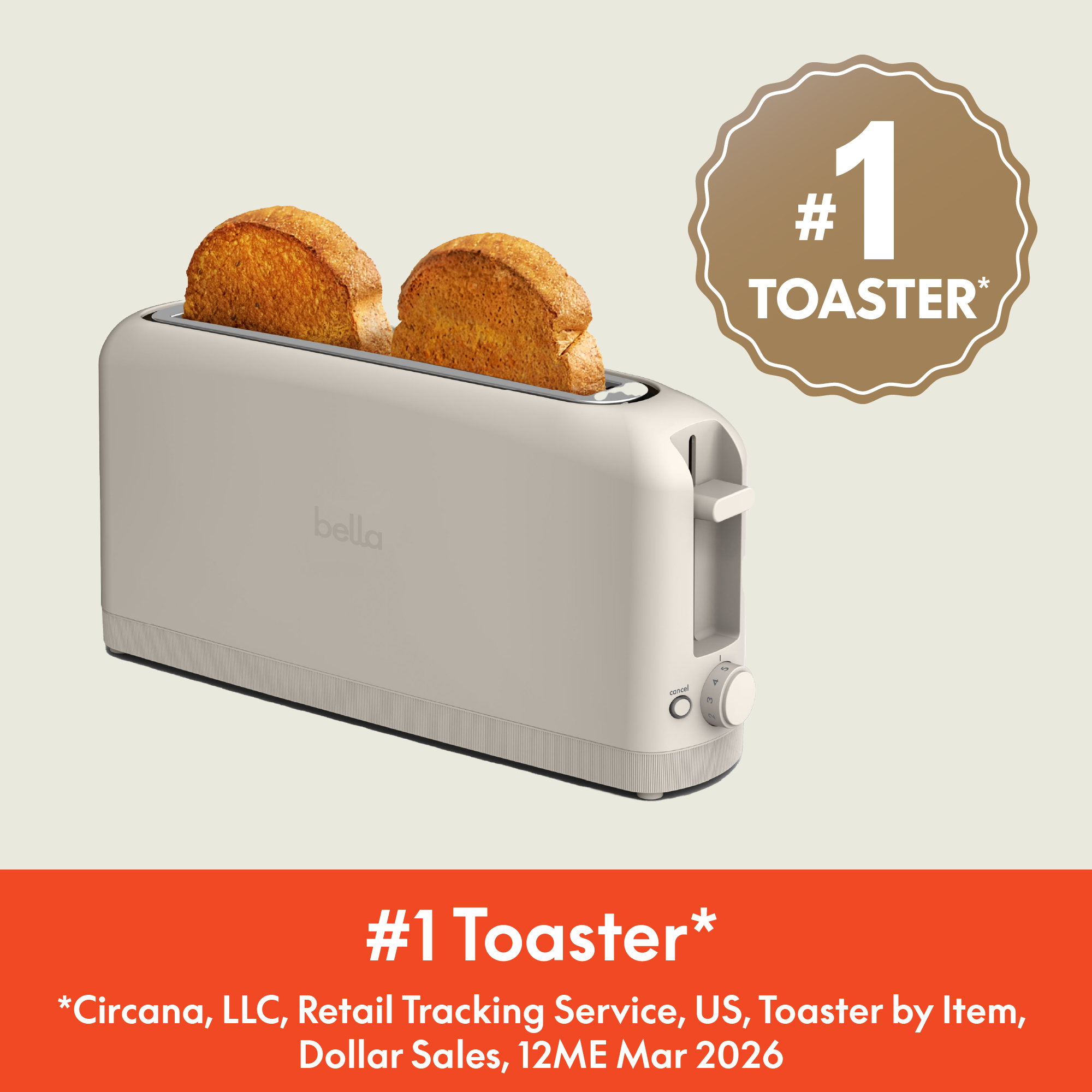 Bella Slim 2-Slice Toaster, Oatmilk, Extra Long Slot photo 2