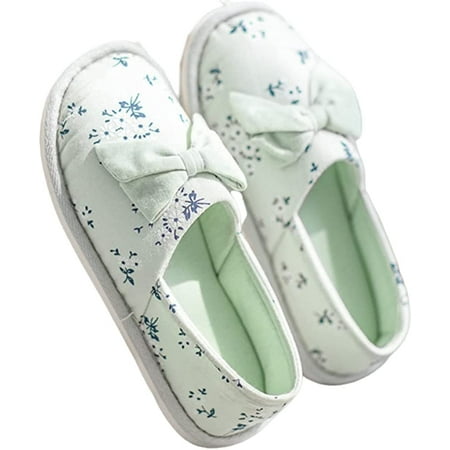 

CoCopeaunt Women Cute Bowknot Slippers Cotton Moisture Wicking Lining Adjustable Closure House Slides Memory Foam Indoor Outdoor Shoes