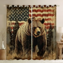 Homewish 3D Brown Bear Black Out Curtains, Vintage American Flag Curtains Pack of 2 (42x63 Each), Western Old Fashion Bedroom Curtains, Curtains and Drapes Decor