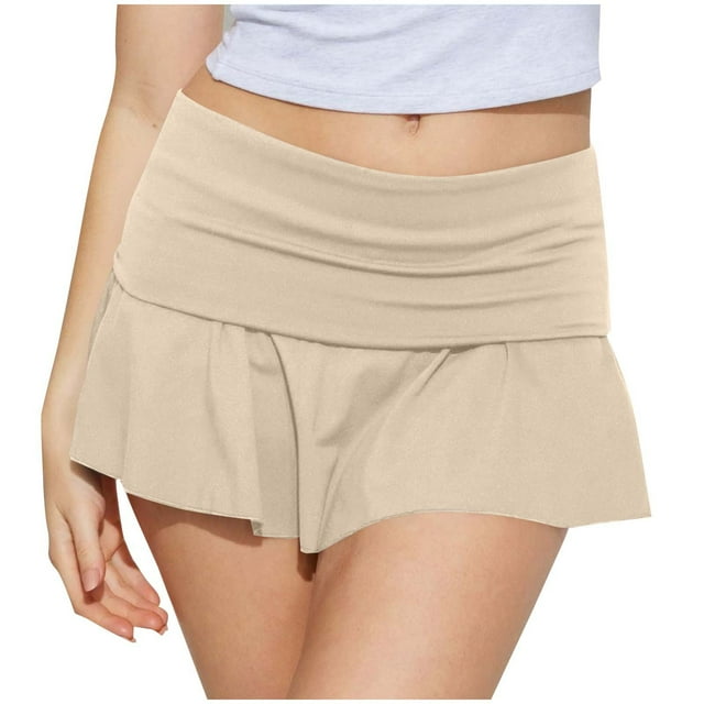 Timegard Skirts for Women Summer Low Waist Ruched Mini Skirts Solid Color Casual Loose Workout Shorts