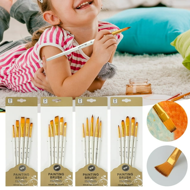 Artist Paint Brushes For Acrylic Painting 5 Pcs Soft Ergonomic Wooden Handle Synthetic In Different Sizes & Shapes