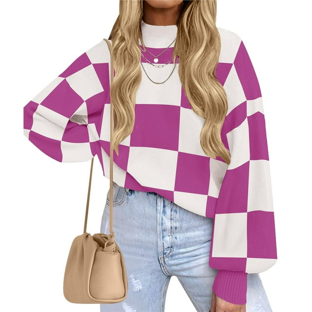 Suéter de Punto Acanalado de Larga con Cuello Alto y Corte Holgado para Mujer, Ideal para Otoño Púrpura 5XL