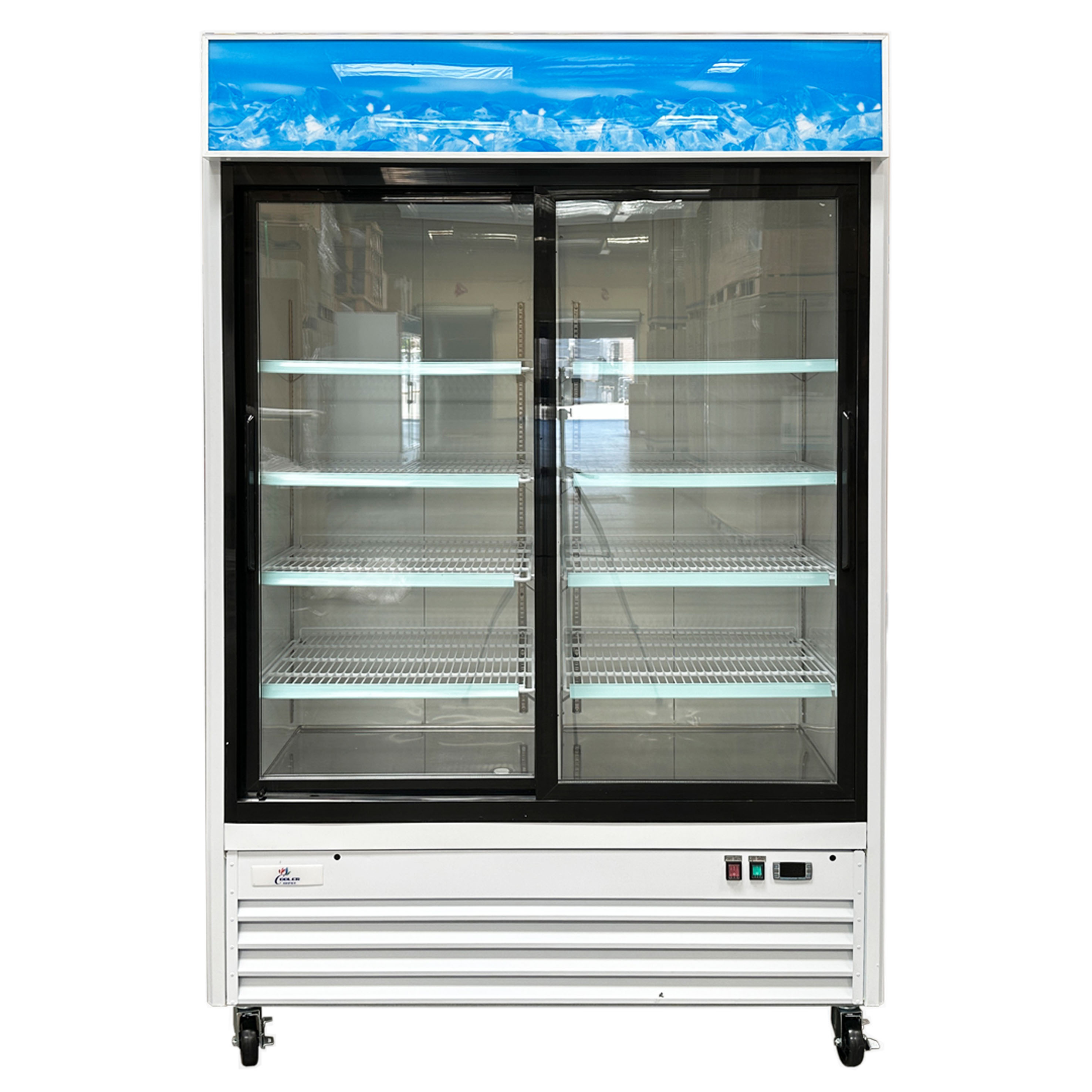 Cooler Depot 45 Cuft Commercial Refrigerator Glass Double Sliding Door Merchandiser Display Cooler Case Fridge NSF ETL Certified
