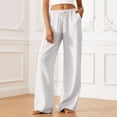 thumbnail image 2 of GJSYRH Women's Cotton Linen Pants Elastic Waist Wide Leg Cargo Lounge Beach High Waisted Trousers Lightweight Palazzo Pants White S, 2 of 4
