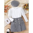 thumbnail image 3 of xiaxaixu Ensemble 3 Pcs pour Fille Automne Manches Longues Col Rond Jupe Pied-de-Poule Béret Vêtements Élégants, 3 of 9