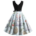 thumbnail image 3 of LWavelet Women's Sleeveless Scalloped Neck Fit-and-Flare Dress, Pastel Easter Egg & Floral Print with Satin Bow Belt for Holiday & Party Outfits Light Blue S, 3 of 4