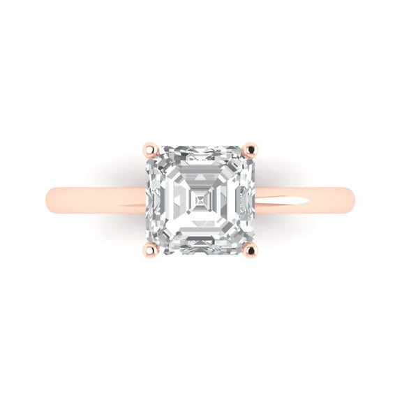 Solitaire Engagement Ring for Women - 2ct Simulated Diamond in 14K Rose Gold Promise Ring