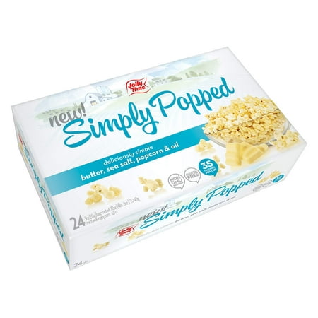 JOLLY TIME Simply Popped | Natural Microwave Popcorn with Ghee Clarified Butter, Sea Salt, Palm Oil and Non-GMO Pop Corn Kernels (Bulk 24-Count Box) Simply Popped