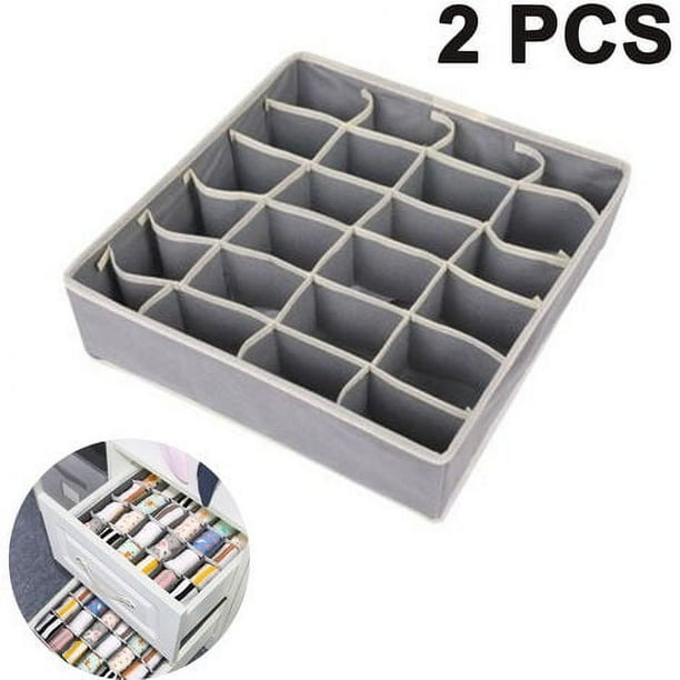 Lote de 2 boîtes de rangement pour sous-vêtements et otros petits accessoires, separadores de tiroirs pliables à 24 cellules pour le rangement de chaussettes, écharpes, soutiens-gorge, gris