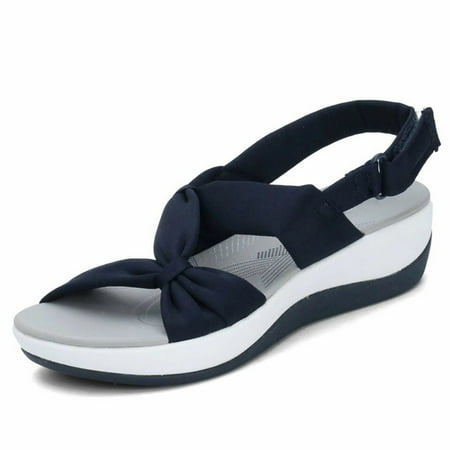

Cathalem New Women Sandals Summer Breathable Beach Shoes Large Size Bow Knot Wedge Heels Sandals Fashion Clog Sandals for Women Blue 7.50