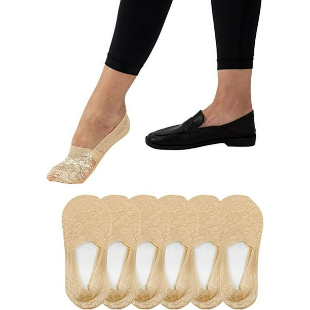 6 pares de calcetines invisibles para mujer (color de piel oscuro), calcetines bajos antideslizantes con forro de pecho para mayor comodidad, calcetines invisibles, cordones para zapatos Lefu