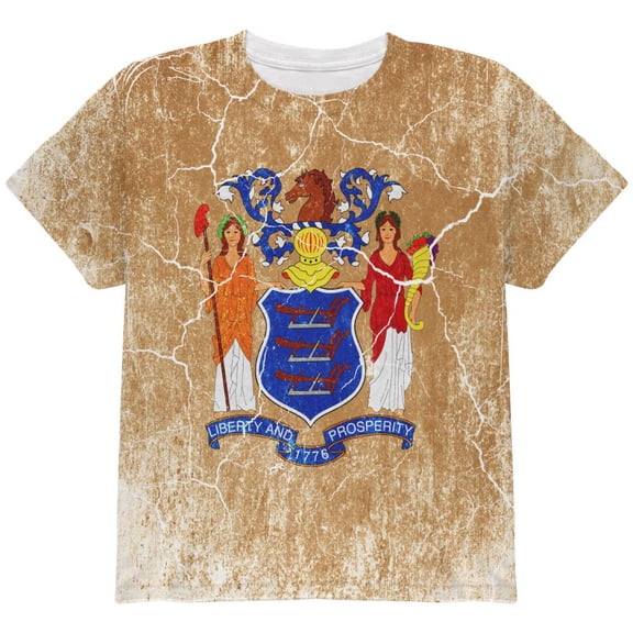 New Jersey Vintage Distressed State Flag All Over Youth T Shirt Multi YMD