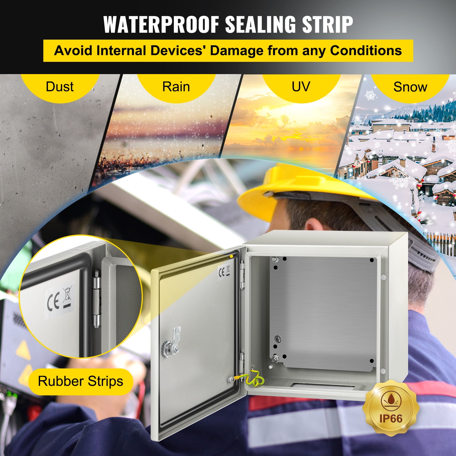 VEVOR NEMA Steel Enclosure, 12 x 12 x 8" NEMA 4X Steel Electrical Box, IP66 Waterproof & Dustproof, Outdoor/Indoor Electrical Junction Box, with Mounting Plate