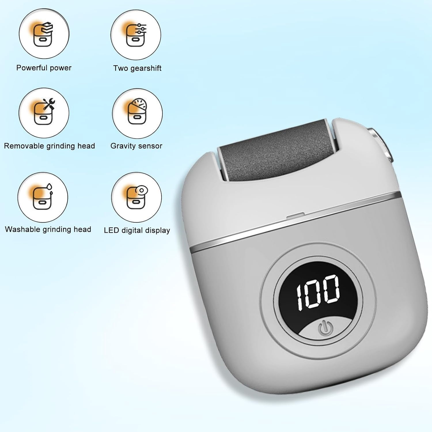 Upgrade Electric Foot File Callus Remover Digital Display 2 Speed With 3 Grinding Heads Foot Exfoliator Scrubber Grey