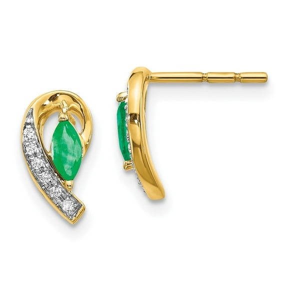 Primal Gold 14 Karat Yellow Gold 1/20Ct Diamond and Emerald Earrings