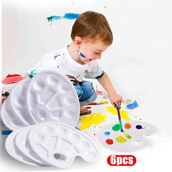 6 Pack Washable Multi Hole Plastic Paint Palette Portable Pigment Mixing Tray For Hand Canvas Art Painting Craft Supply