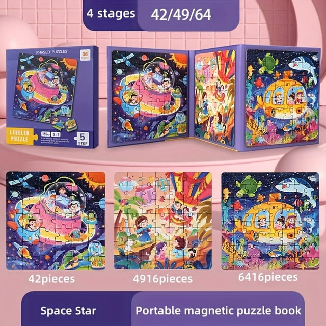 MesaSe Magnetic Puzzle Book for Kids 3-6 Years - Interactive Parent-Child Educational Toy with Scenario Background Advanced Thinking Skill Development 3-in-1 Level Up Game Design Phase