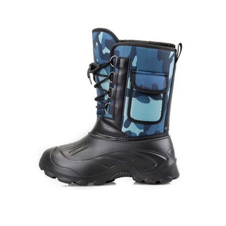 

Daeful Men s Winter Snow Boots Waterproof Non-Slip Warm Outdoor Mid-Calf Boots Blue Without Steel Spikes 7.5