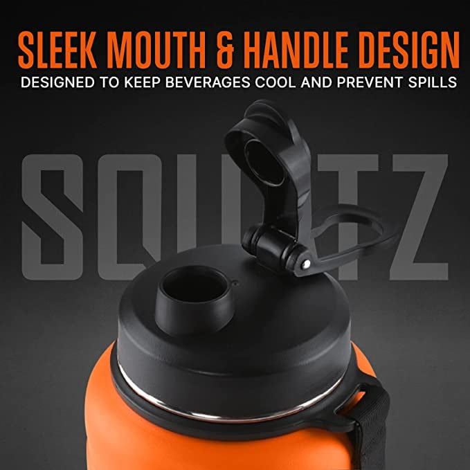 SQUATZ Neptune Series 40 Oz Steel Water Bottle - Vacuum Insulated, Leak Proof With Handle & 3 Lids