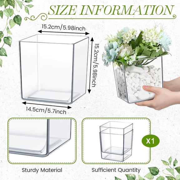 Clear Acrylic Flower Vase - 15x14x14cm Shatterproof Plastic Cube Centerpiece for Weddings, Home, and Office Decor