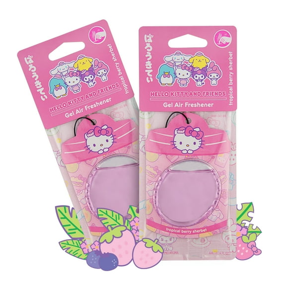 Hello Kitty and Friends Car Air Freshener (Hello Kitty - Tropical Berry Sherbet) Hanging Gel Area Deodorizer, Long-Lasting Car Scents Air Freshener, Cute Automotive Sanrio Accessories Decor, 2-Pack