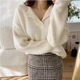 thumbnail image 3 of Suéter de estilo coreano para mujer, suéter de cuello alto con solapa entreabierta de otoño, suéter de punto suelto de manga larga estilo coreano, 3 of 5