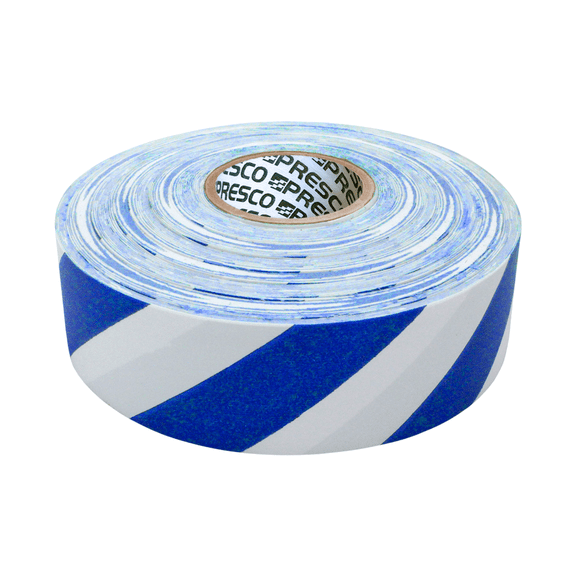 [NO ADHESIVE] Presco Stripe Patterned Roll Flagging Tape: 1-3/16 in. x 300 ft. (White and Blue Stripes)
