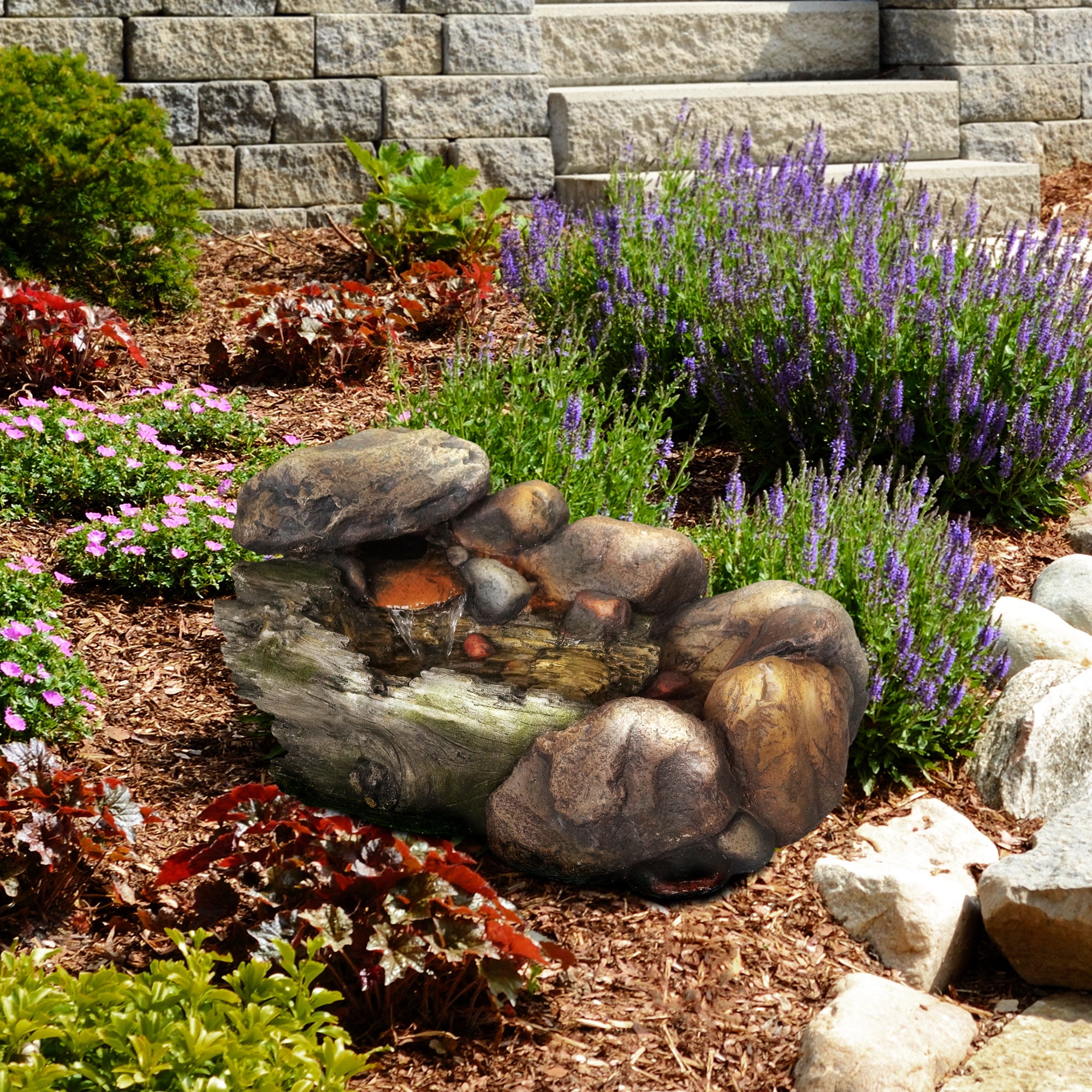 Outdoor Water Fountain With Stone Waterfall, Natural Looking Rock and