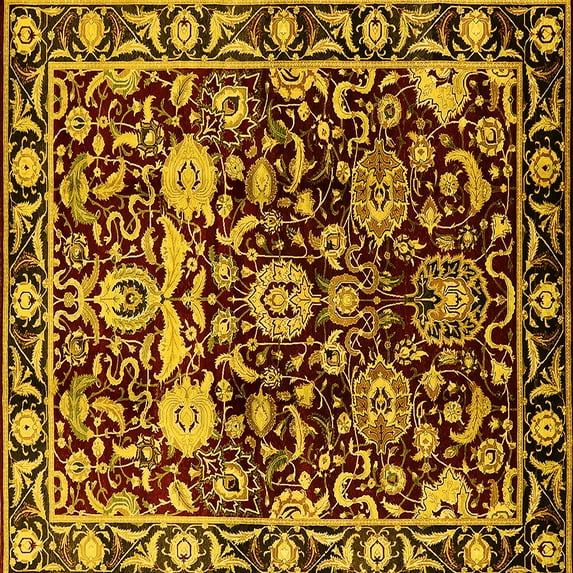 Ahgly Company Machine Washable Indoor Square Oriental Yellow Industrial Area Rugs, 8' Square
