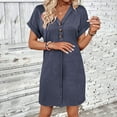 thumbnail image 6 of SMihono Women's Casual T Shirt Dress Button Up V Neck Tunic Dresses Summer Short Sleeve Mini Dresses Loose Sundresses Dark Blue L, 6 of 8