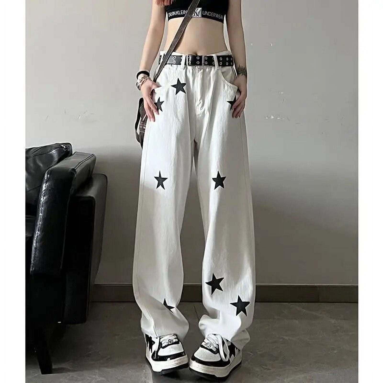 New High Street Star Print White Black Jeans Women's Denim