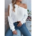 thumbnail image 4 of Crochet Tops for Women Off the Shoulder Sweaters Summer Long Sleeve Hollow Out Knit Beach Clothes White L, 4 of 9