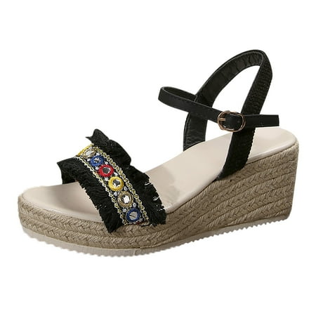 

Ediodpoh Women s Summer Fashion Ethnic Style Wedge Open Toe Sandals Outdoor Light One Line Buckle Sandals Beach Sandals for Woman Black 8(40)