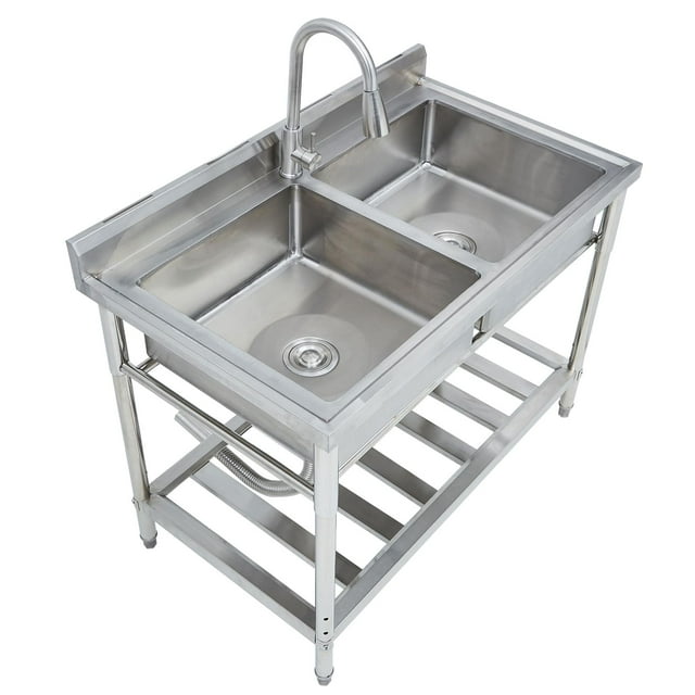 BeesClover Évier Utilitaire en Acier Inoxydable 43 * 25 * 35 Pouces avec Pieds Réglables et Compartiment Spacieux, Design Autoportant, Utilisation Polyvalente