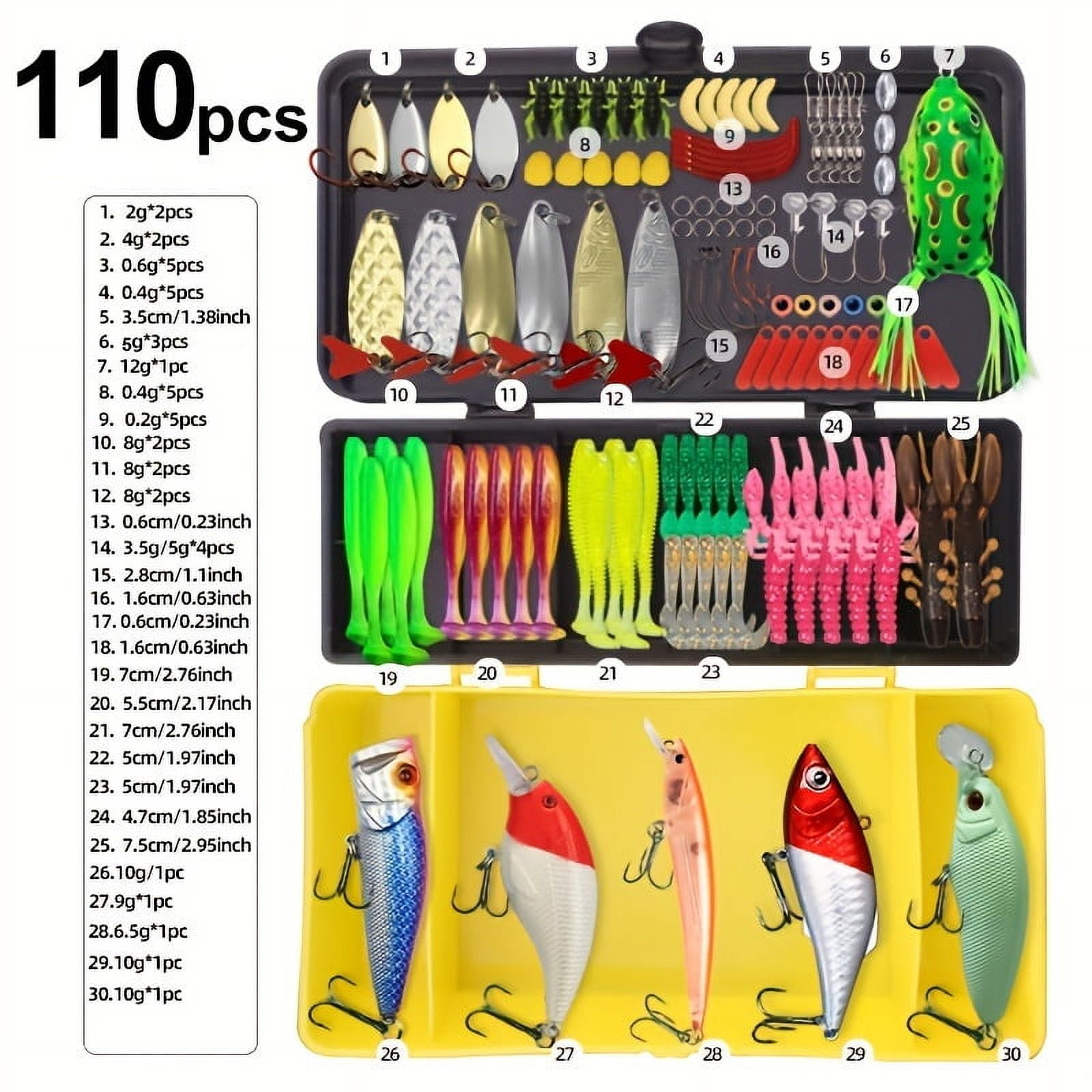 Fishing Lure Tackle Kit with Box, Including Minnow, Spoon Lures, Soft Lures Bait, Forg Soft Bait, Soft Worms Bait, Rigs Jig Head