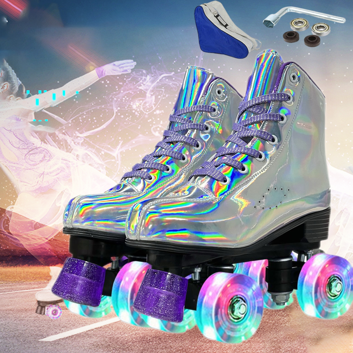 Roller Skates for Women Fashion Laser Quad Skates Classic HighTop Skates Laceup Roller Skates
