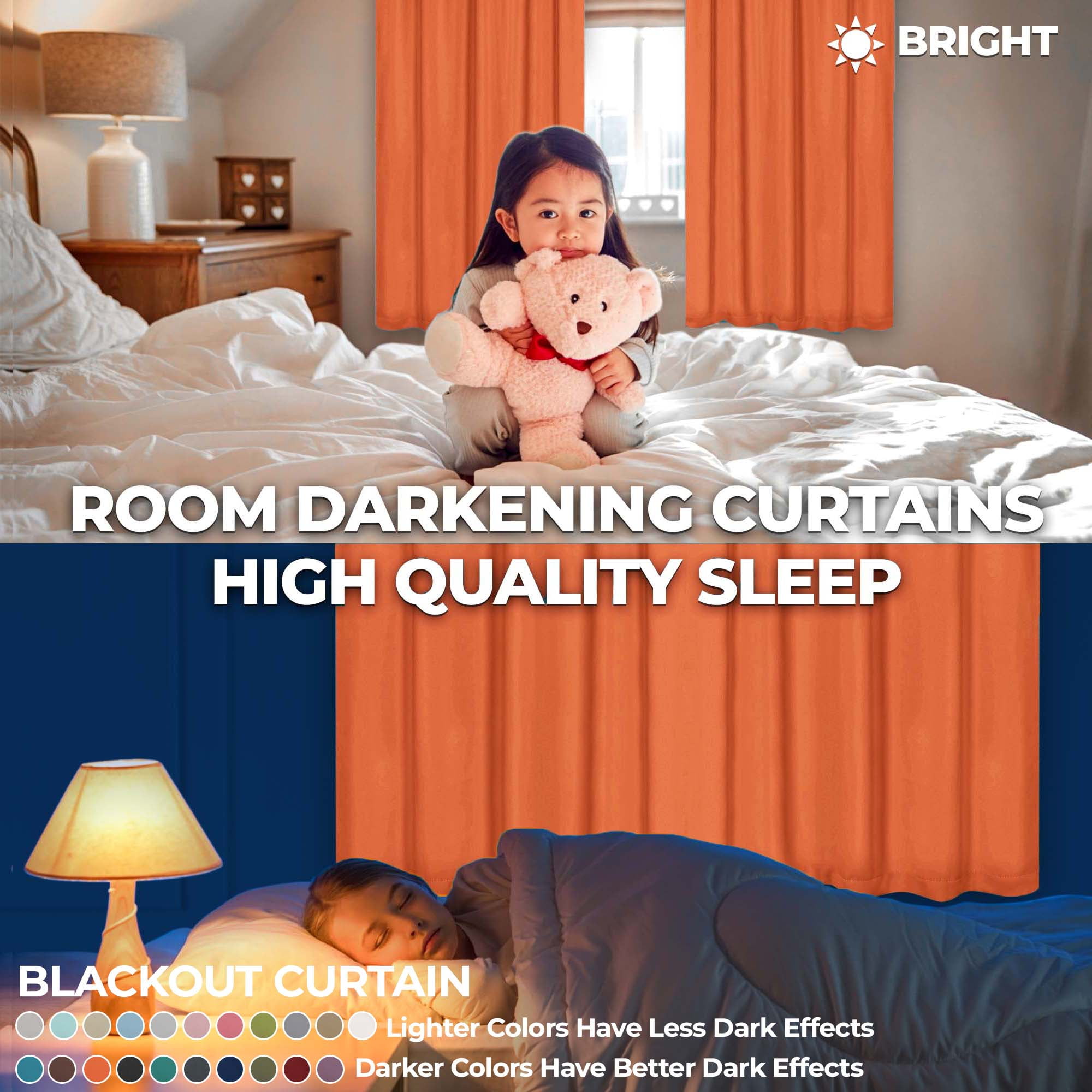Superior Blackout Solid Light Filtering Grommet Curtain Panel Set, 52" x 108", Rust