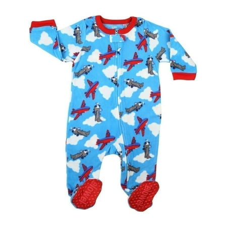 Elowel Little Boys Blue Red Airplane Print Footed Fleece Sleeper Pajama