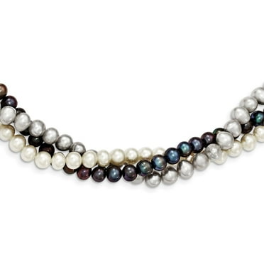 925 Sterling Silver Pearl Necklace Chain Rhodium 5-6mm FWC Semi Round w/2in ext. 19 inch 12 mm