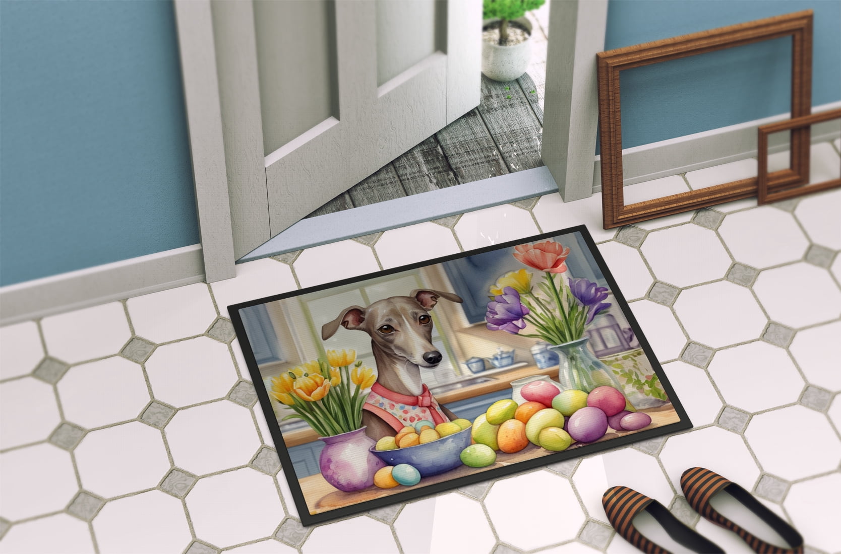 Decorating Easter Yorkshire Terrier Doormat