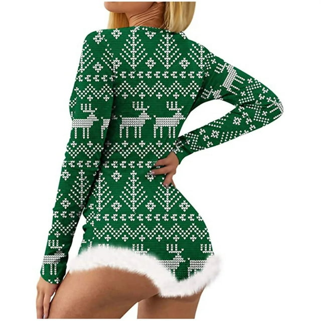 Mono Sexy de pijama de Navidad para mujer, mono con estampado de Navidad, ropa de dormir de manga larga, mono, pelele, ropa de dormir