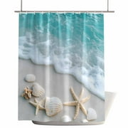 Shower Curtains for Bathroom-60"x72",Nature Beach Starfish Shell Waterproof Bath Curtain Grommet Shower Curtain Set with Hooks,Coastal Sea Wave Washable Bath Accessories
